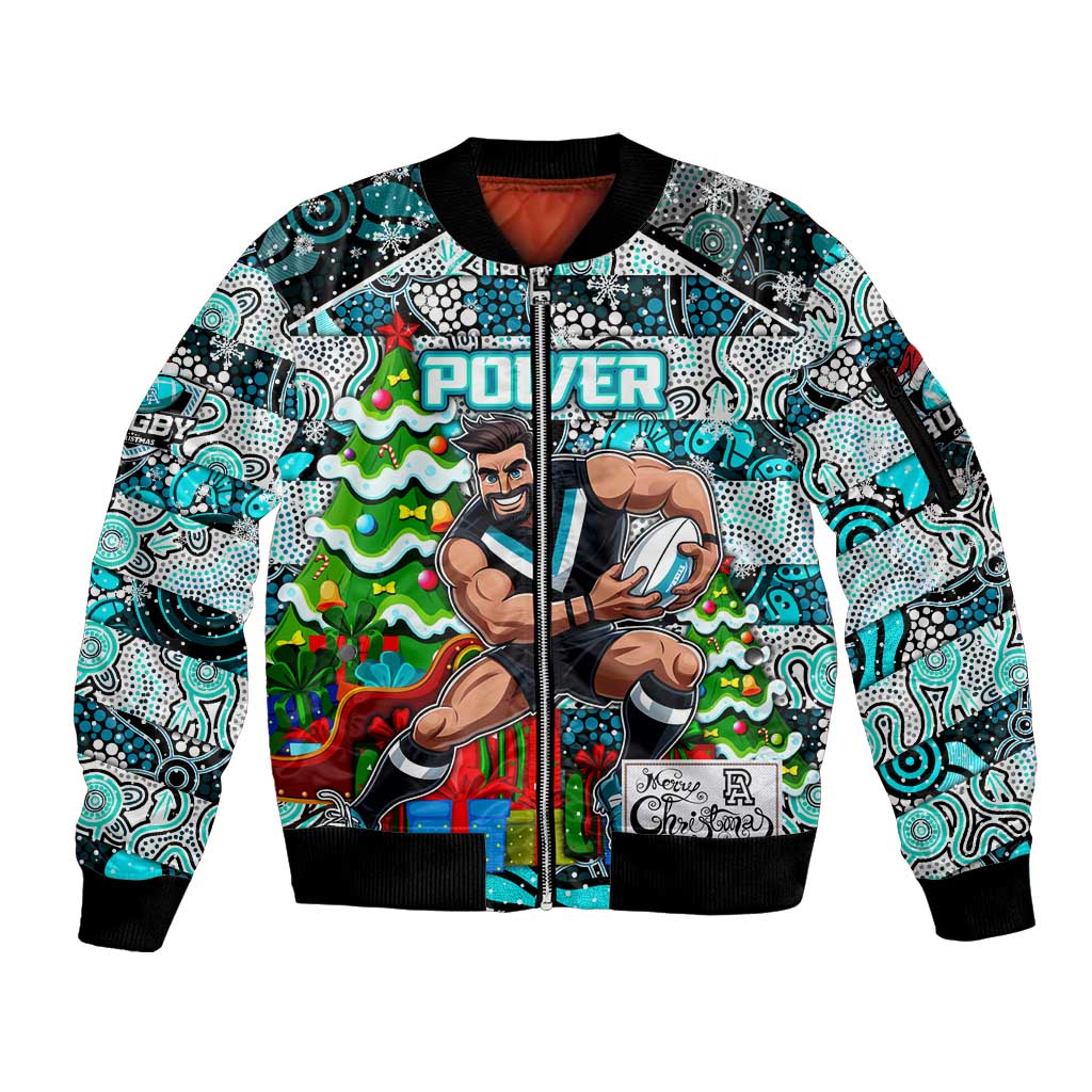 Custom Power Rugby Merry Christmas Sleeve Zip Bomber Jacket Indigenous Australian Art