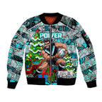 Custom Power Rugby Merry Christmas Sleeve Zip Bomber Jacket Indigenous Australian Art