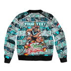 Custom Power Rugby Merry Christmas Sleeve Zip Bomber Jacket Indigenous Australian Art
