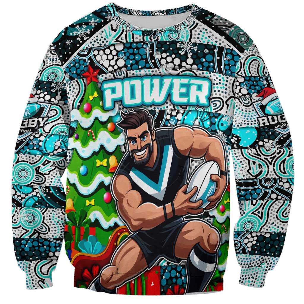 Custom Power Rugby Merry Christmas Sweatshirt Indigenous Australian Art