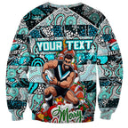 Custom Power Rugby Merry Christmas Sweatshirt Indigenous Australian Art