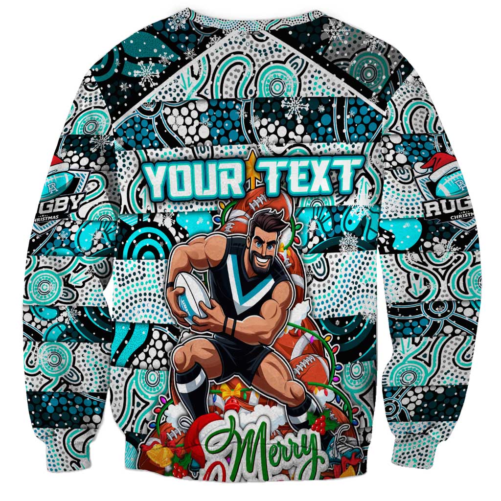 Custom Power Rugby Merry Christmas Sweatshirt Indigenous Australian Art