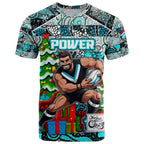 Custom Power Rugby Merry Christmas T Shirt Indigenous Australian Art