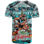 Custom Power Rugby Merry Christmas T Shirt Indigenous Australian Art