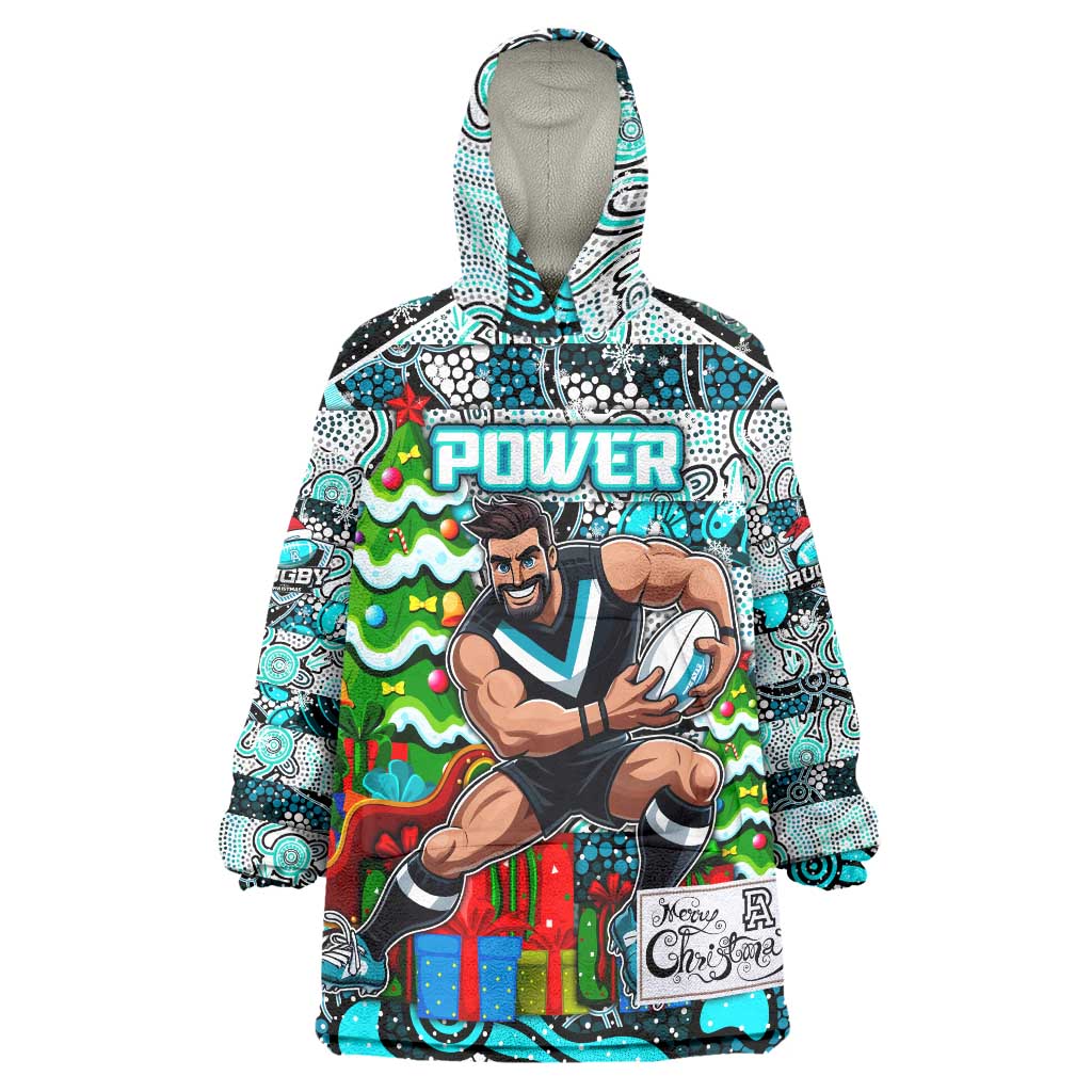 Custom Power Rugby Merry Christmas Wearable Blanket Hoodie Indigenous Australian Art