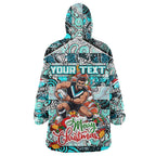 Custom Power Rugby Merry Christmas Wearable Blanket Hoodie Indigenous Australian Art