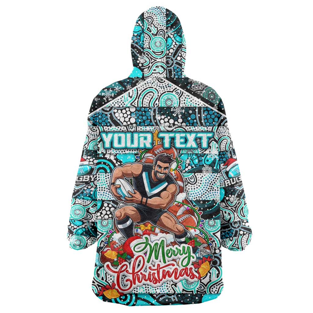 Custom Power Rugby Merry Christmas Wearable Blanket Hoodie Indigenous Australian Art