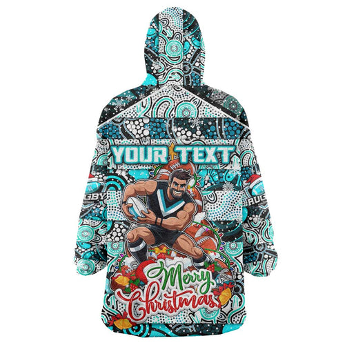 Custom Power Rugby Merry Christmas Wearable Blanket Hoodie Indigenous Australian Art
