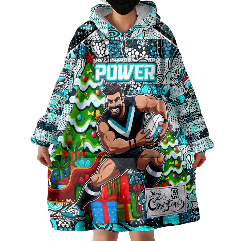 Custom Power Rugby Merry Christmas Wearable Blanket Hoodie Indigenous Australian Art