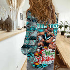 Custom Power Rugby Merry Christmas Women Casual Shirt Indigenous Australian Art
