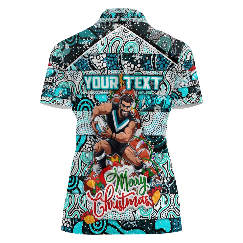 Custom Power Rugby Merry Christmas Women Polo Shirt Indigenous Australian Art
