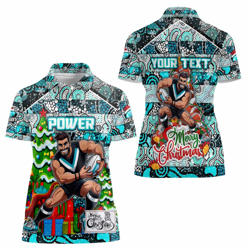 Custom Power Rugby Merry Christmas Women Polo Shirt Indigenous Australian Art