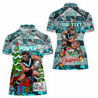 Custom Power Rugby Merry Christmas Women Polo Shirt Indigenous Australian Art
