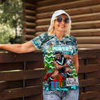 Custom Power Rugby Merry Christmas Women Polo Shirt Indigenous Australian Art