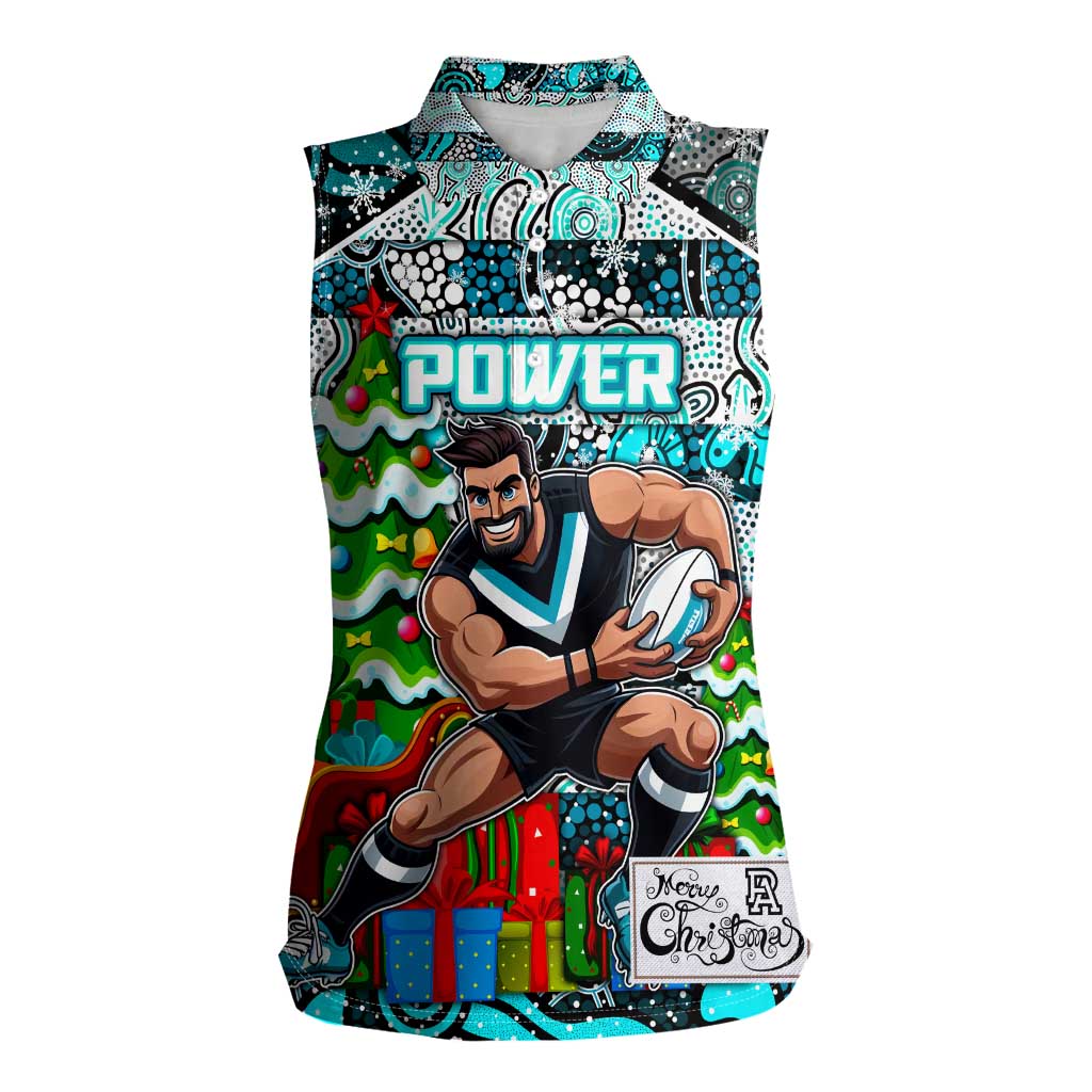 Custom Power Rugby Merry Christmas Women Sleeveless Polo Shirt Indigenous Australian Art