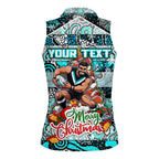 Custom Power Rugby Merry Christmas Women Sleeveless Polo Shirt Indigenous Australian Art
