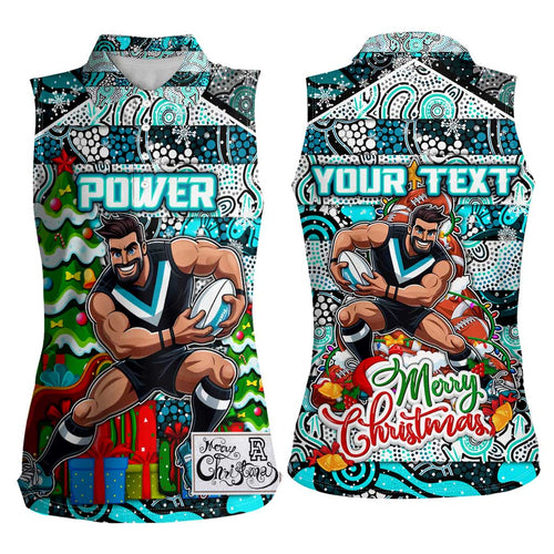 Custom Power Rugby Merry Christmas Women Sleeveless Polo Shirt Indigenous Australian Art