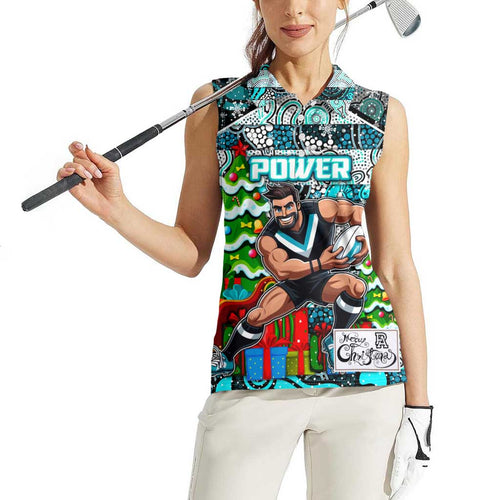 Custom Power Rugby Merry Christmas Women Sleeveless Polo Shirt Indigenous Australian Art