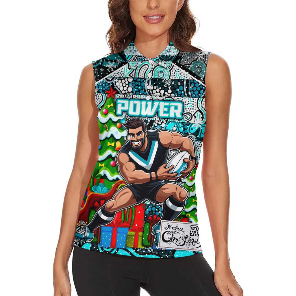 Custom Power Rugby Merry Christmas Women Sleeveless Polo Shirt Indigenous Australian Art