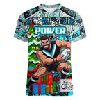 Custom Power Rugby Merry Christmas Women V-Neck T-Shirt Indigenous Australian Art