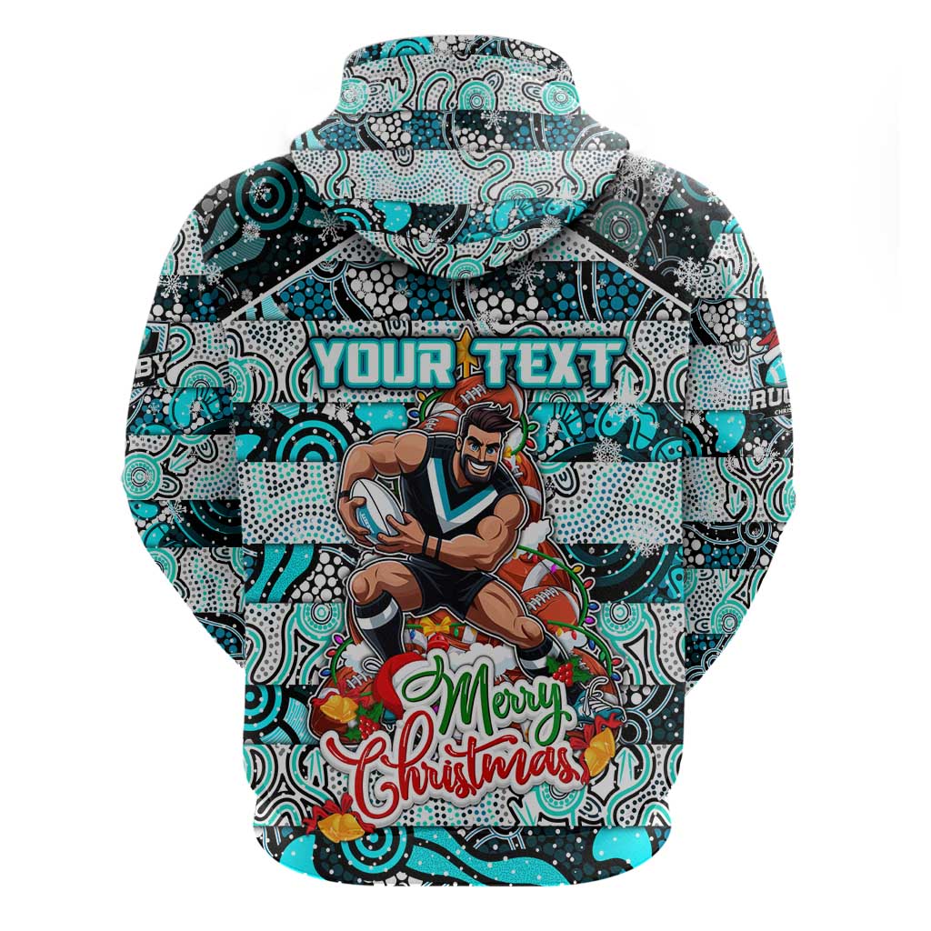 Custom Power Rugby Merry Christmas Zip Hoodie Indigenous Australian Art