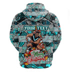 Custom Power Rugby Merry Christmas Zip Hoodie Indigenous Australian Art