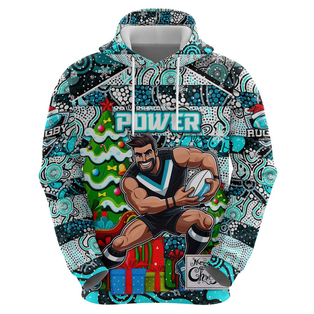 Custom Power Rugby Merry Christmas Zip Hoodie Indigenous Australian Art