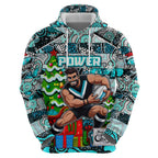 Custom Power Rugby Merry Christmas Zip Hoodie Indigenous Australian Art