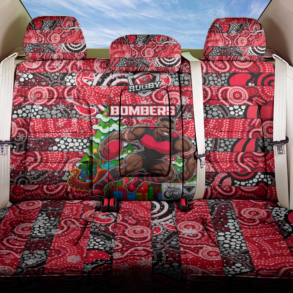 Bombers Football Merry Christmas Back Car Seat Cover Indigenous Australian Art