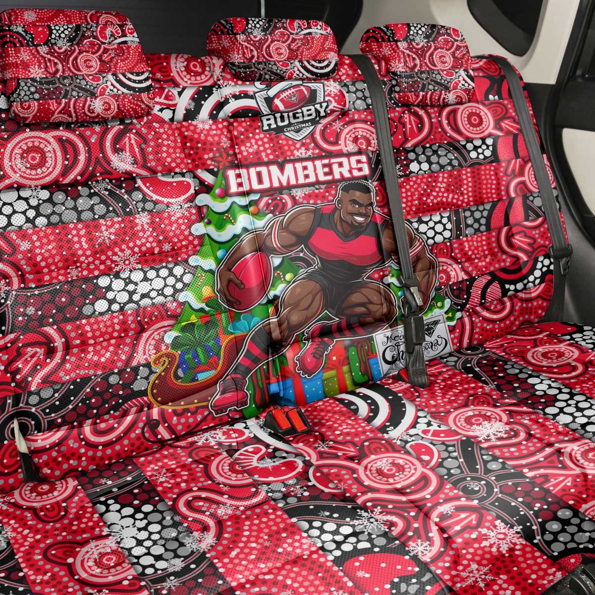 Bombers Football Merry Christmas Back Car Seat Cover Indigenous Australian Art