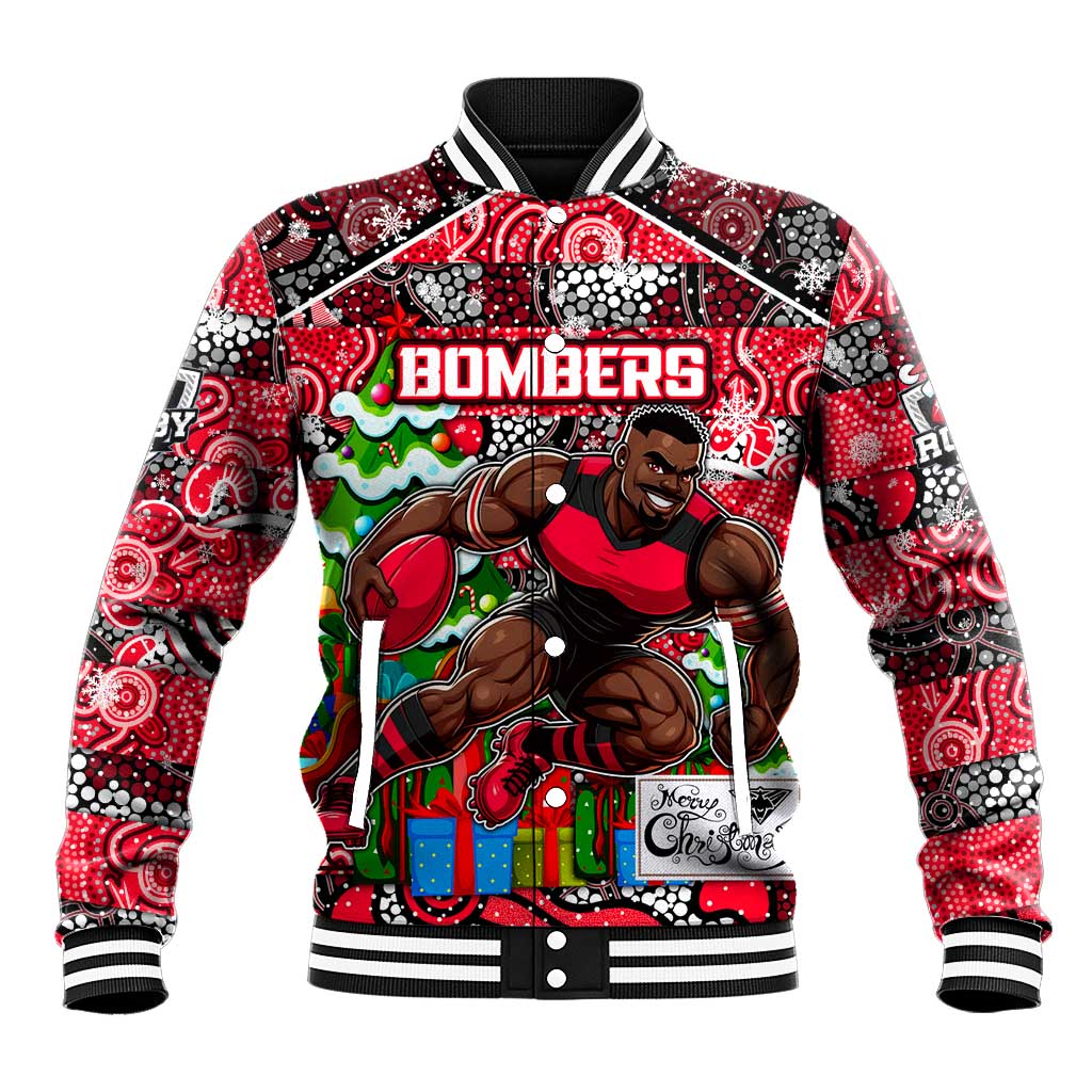 Custom Bombers Rugby Merry Christmas Baseball Jacket Indigenous Australian Art