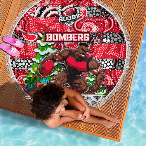 Bombers Football Merry Christmas Beach Blanket Indigenous Australian Art