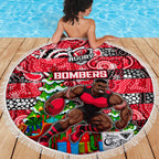 Bombers Football Merry Christmas Beach Blanket Indigenous Australian Art