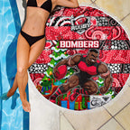Bombers Football Merry Christmas Beach Blanket Indigenous Australian Art