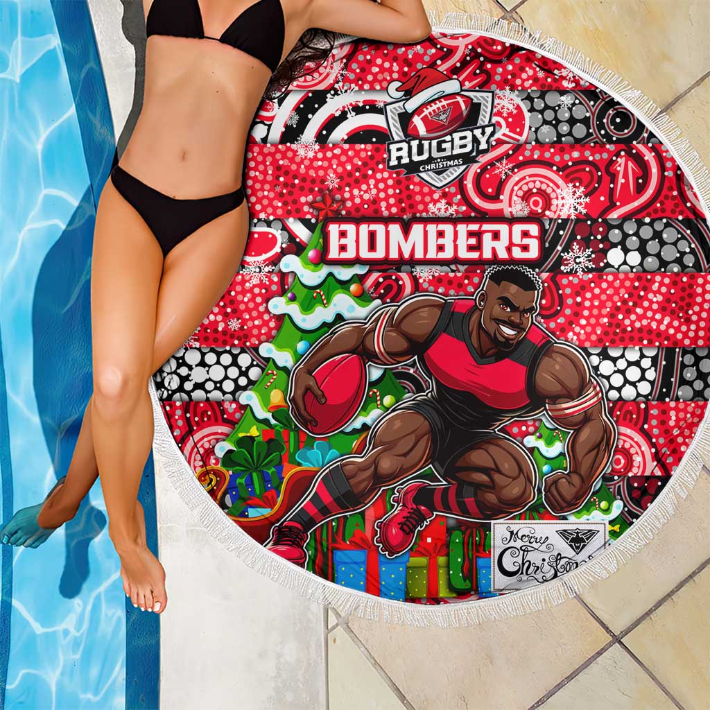 Bombers Football Merry Christmas Beach Blanket Indigenous Australian Art