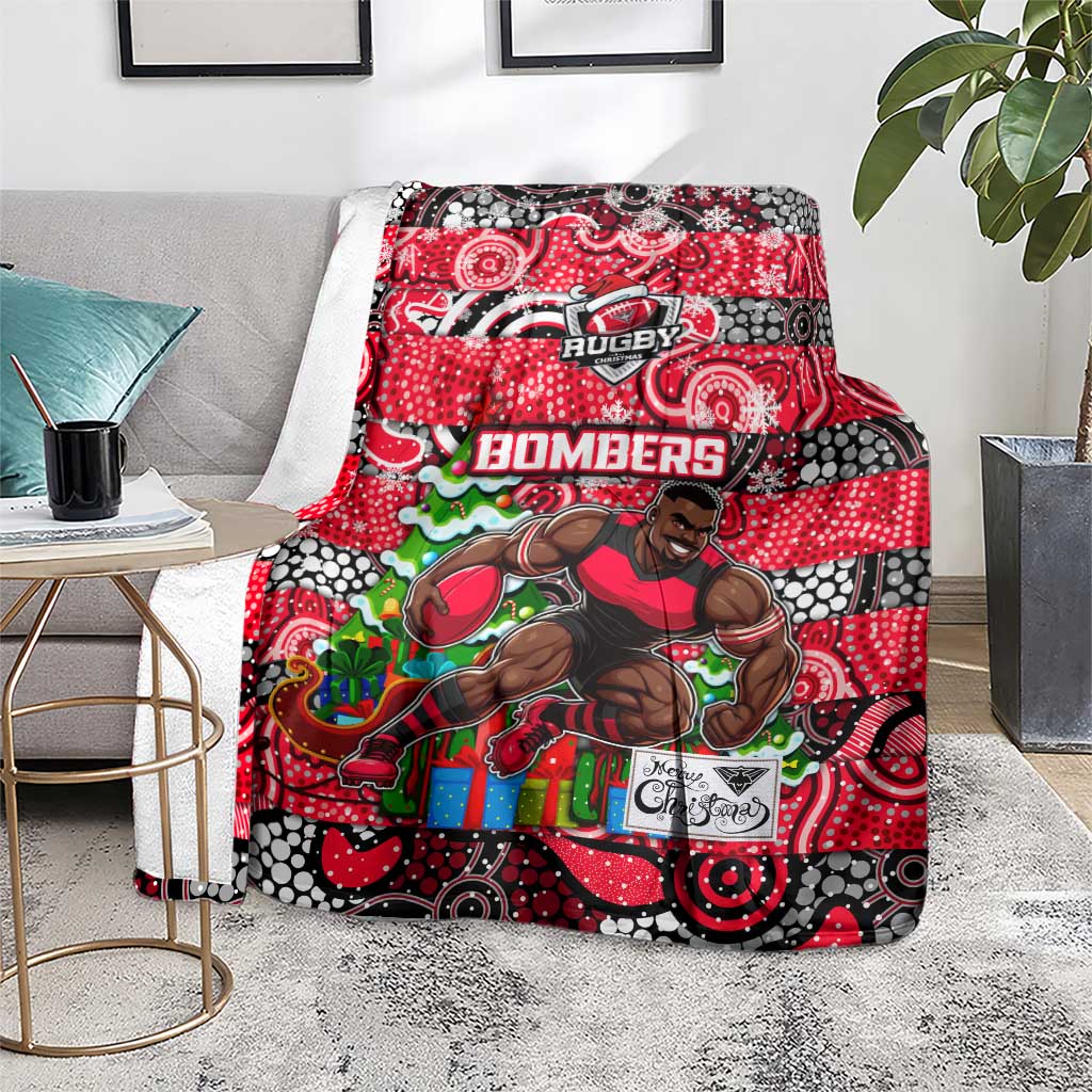 Bombers Football Merry Christmas Blanket Indigenous Australian Art