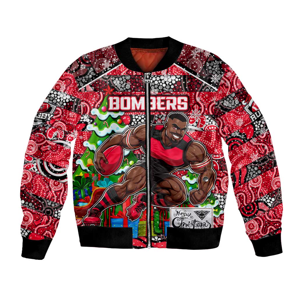 Custom Bombers Rugby Merry Christmas Bomber Jacket Indigenous Australian Art