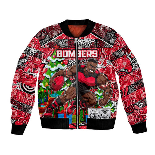 Custom Bombers Rugby Merry Christmas Bomber Jacket Indigenous Australian Art