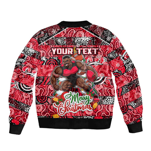 Custom Bombers Rugby Merry Christmas Bomber Jacket Indigenous Australian Art