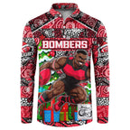 Custom Bombers Rugby Merry Christmas Button Sweatshirt Indigenous Australian Art