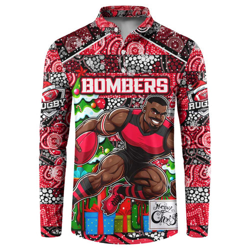 Custom Bombers Rugby Merry Christmas Button Sweatshirt Indigenous Australian Art