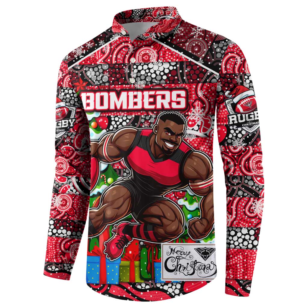 Custom Bombers Rugby Merry Christmas Button Sweatshirt Indigenous Australian Art