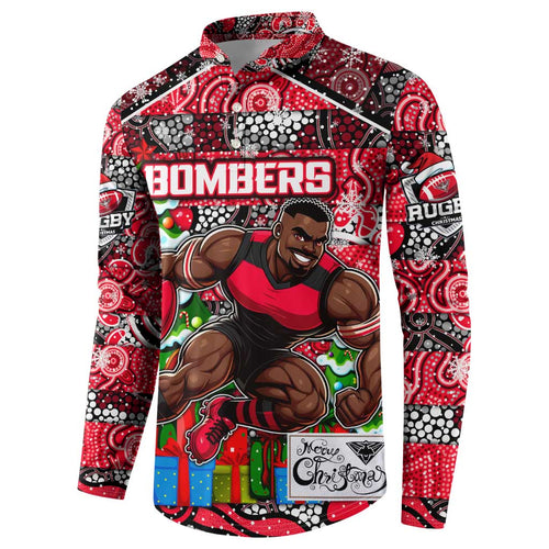 Custom Bombers Rugby Merry Christmas Button Sweatshirt Indigenous Australian Art