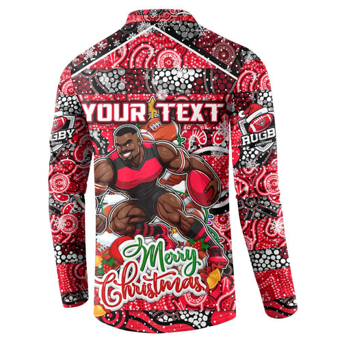 Custom Bombers Rugby Merry Christmas Button Sweatshirt Indigenous Australian Art