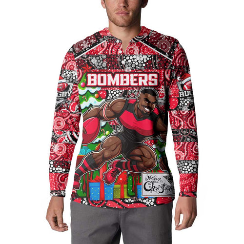 Custom Bombers Rugby Merry Christmas Button Sweatshirt Indigenous Australian Art