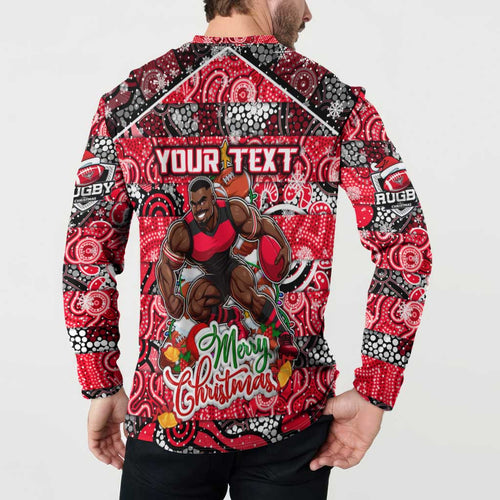 Custom Bombers Rugby Merry Christmas Button Sweatshirt Indigenous Australian Art