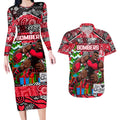 Custom Bombers Rugby Merry Christmas Couples Matching Long Sleeve Bodycon Dress and Hawaiian Shirt Indigenous Australian Art