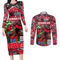 Custom Bombers Rugby Merry Christmas Couples Matching Long Sleeve Bodycon Dress and Long Sleeve Button Shirt Indigenous Australian Art