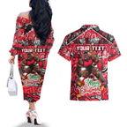 Custom Bombers Rugby Merry Christmas Couples Matching Off The Shoulder Long Sleeve Dress and Hawaiian Shirt Indigenous Australian Art
