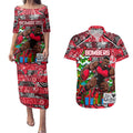Custom Bombers Rugby Merry Christmas Couples Matching Puletasi and Hawaiian Shirt Indigenous Australian Art